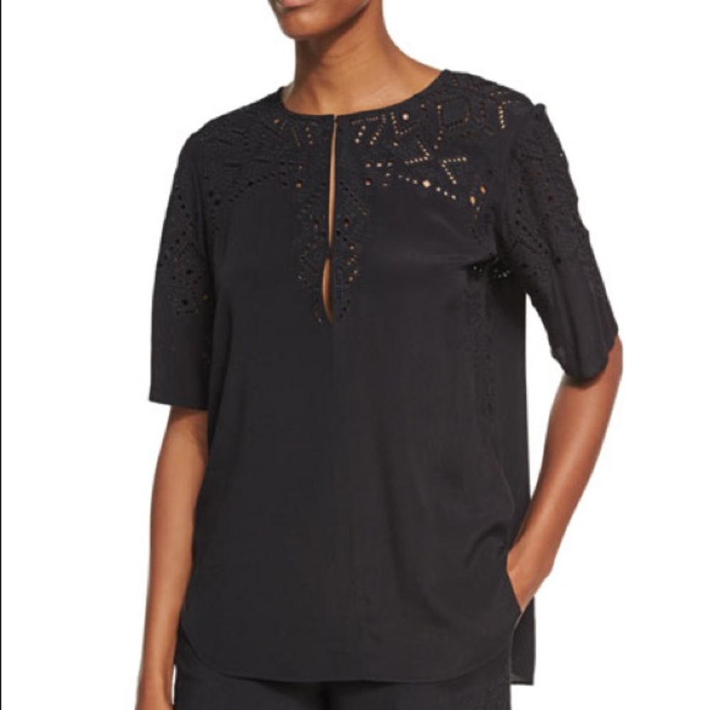 Theory Antazie Ghost Crepe Eyelet top